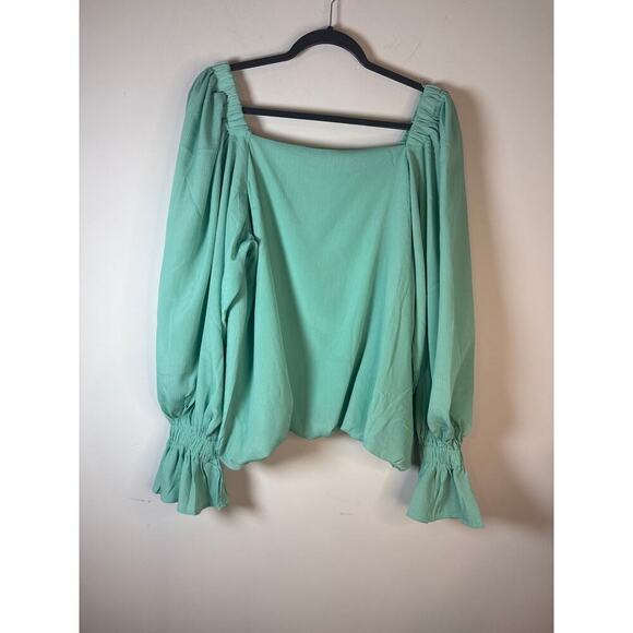 easel Tops - Easel Mint Green Puff
Sleeve Peasant Blouse - Ruched Square Neck Boho
Top Size L